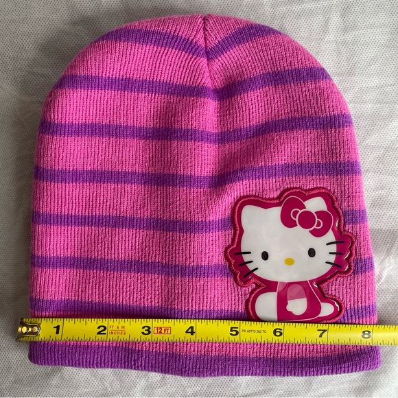 Sanrio Hello Kitty Beanie Hat Cap Womens OSFM Pink & Purple Striped 90s Y2K - Picture 14 of 14